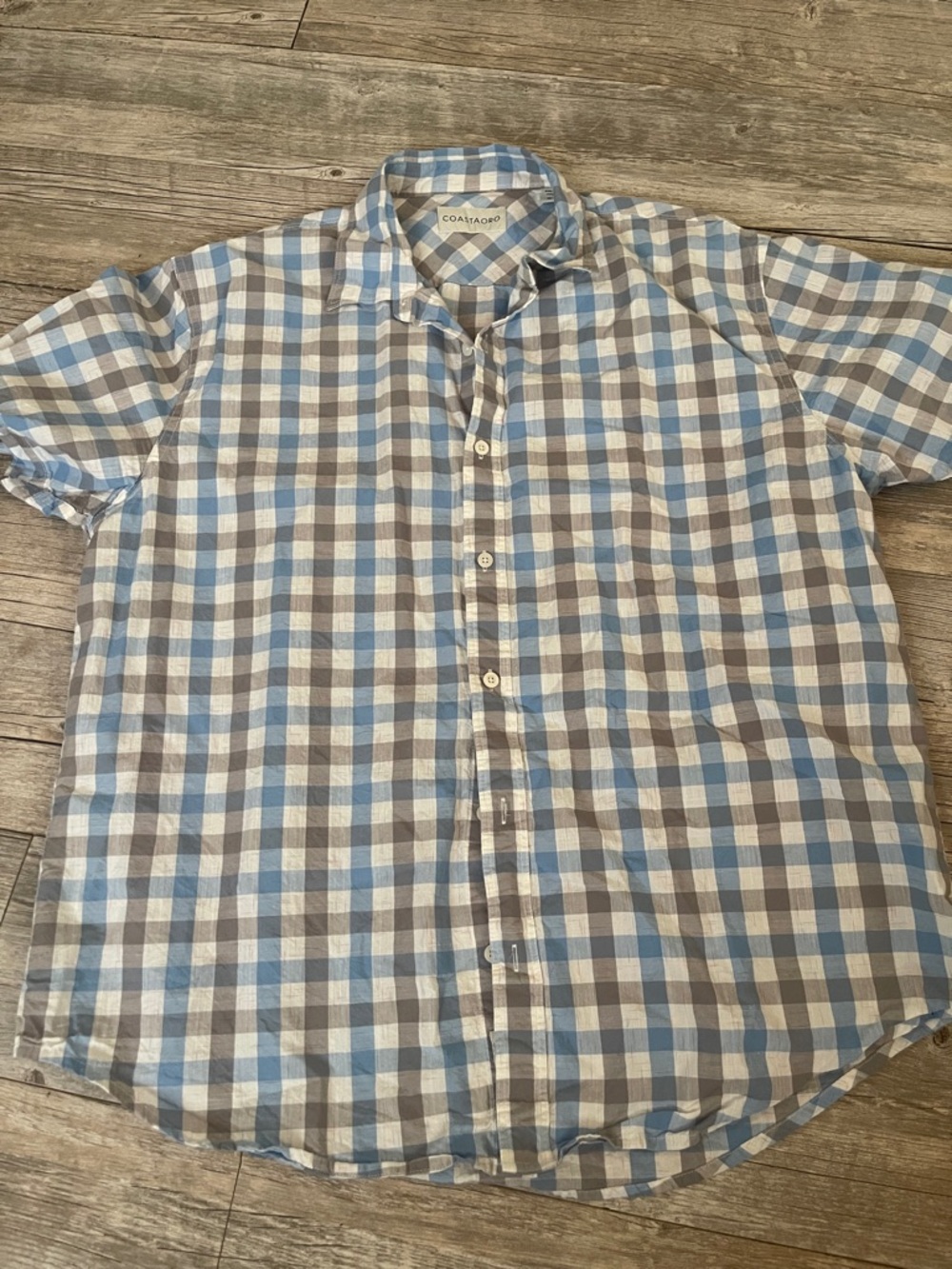 Coast & Harbor Men's Short-Sleeve Plaid Button-Down Shirt in Blue & Gray